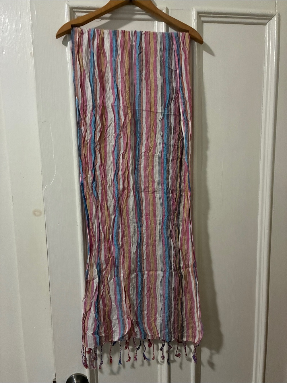 Pink Multicolor Stripes Headwrap Scarf Fringe
